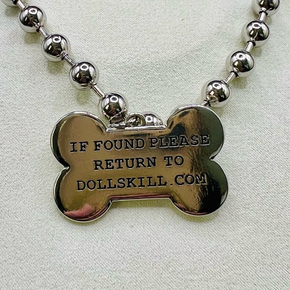 NWT Dolls Kill Dog Bone Ball Chain Metallic Beaded Necklace - Picture 2 of 3